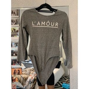 Long Sleeve Grey Body Suit with Low Back Size M